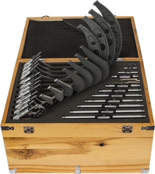 Mechanical Outside Micrometer Set: 12 Pc, 0 to 12