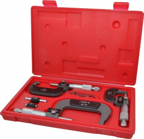 Mechanical Outside Micrometer Set: 3 Pc, 0 to 3