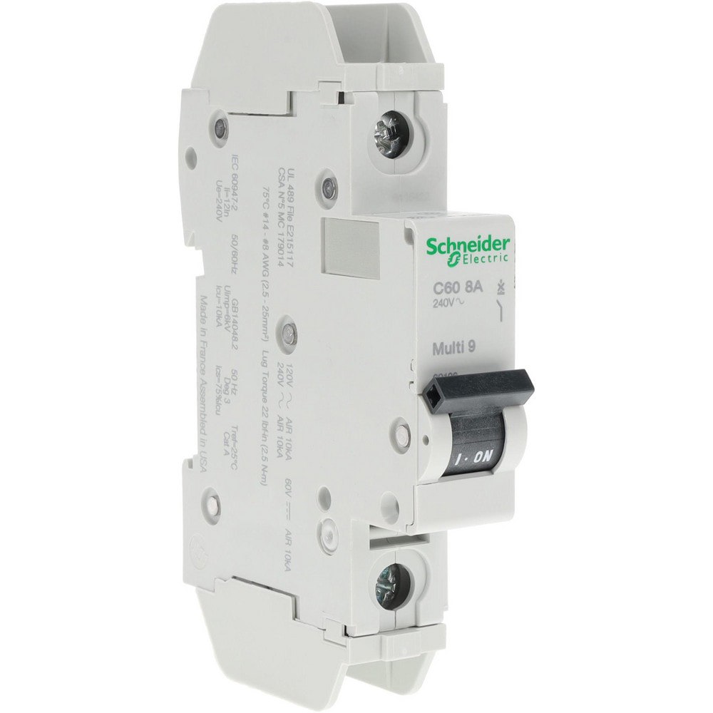 8 Amp, 125 VDC, 240 VAC, 60 VDC, 1 Pole, DIN Rail Mount, Fixed Mount Miniature Circuit Breaker