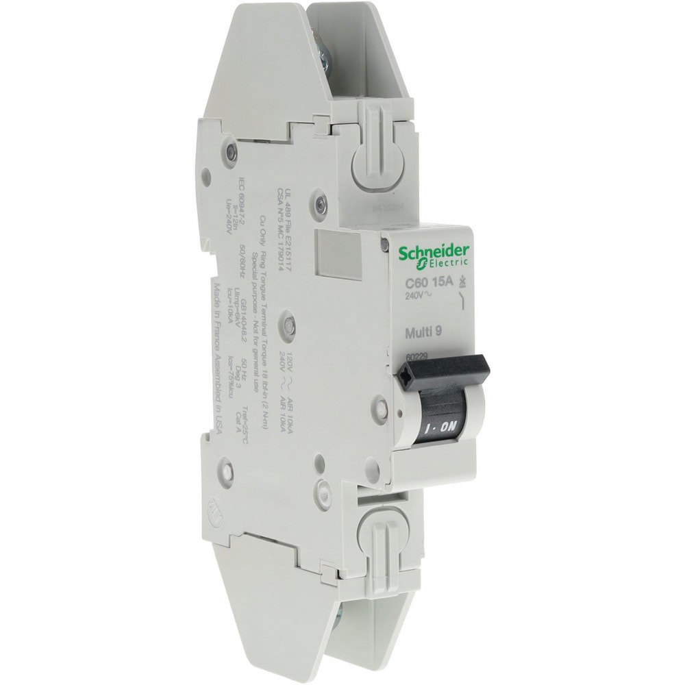 15 Amp, 125 VDC, 240 VAC, 60 VDC, 1 Pole, DIN Rail Mount, Fixed Mount Miniature Circuit Breaker