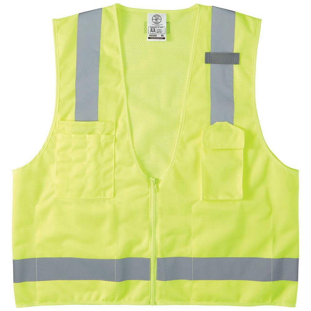 High Visibility Vests; High Visibility: High Visibility ; Size: Medium/Large ; Closure Type: Zipper ; Number of Pockets: 8.000 ; Chest Size (Inch): 38-44 ; Material Composition: Solid