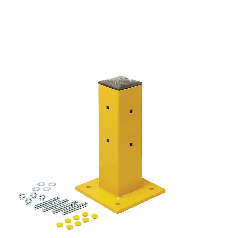 Traffic Guard Rail Mount Post: Built-In & In-Ground Mount, Steel, Yellow