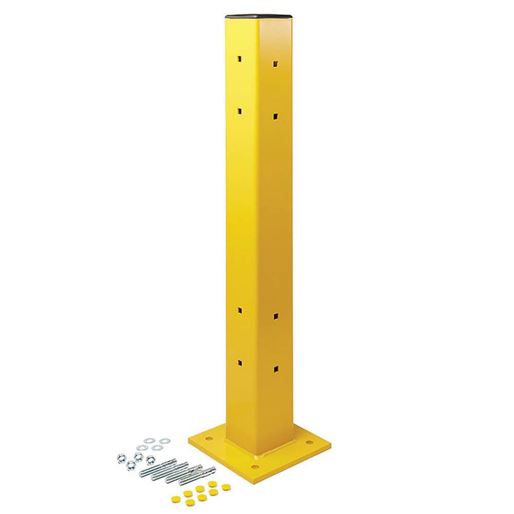 Traffic Guard Rail Mount Post: Built-In & In-Ground Mount, Steel, Yellow