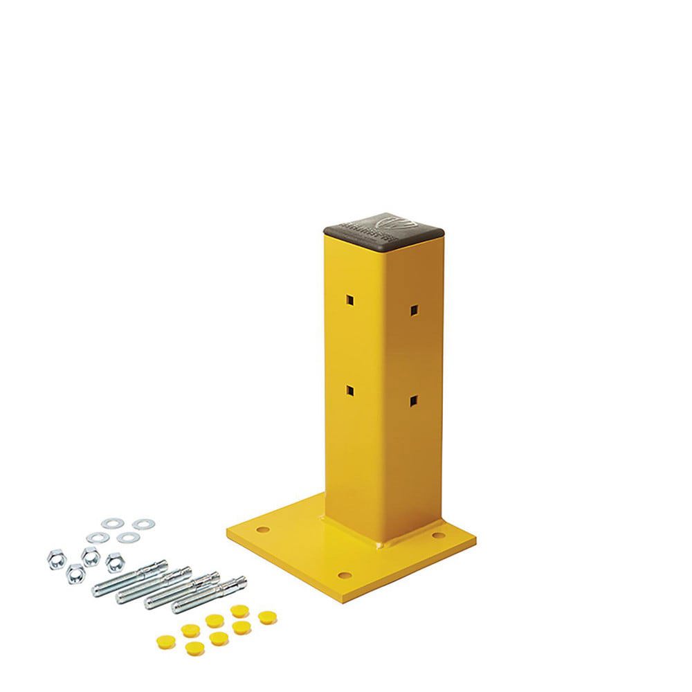 Traffic Guard Rail Mount Post: Built-In & In-Ground Mount, Steel, Yellow
