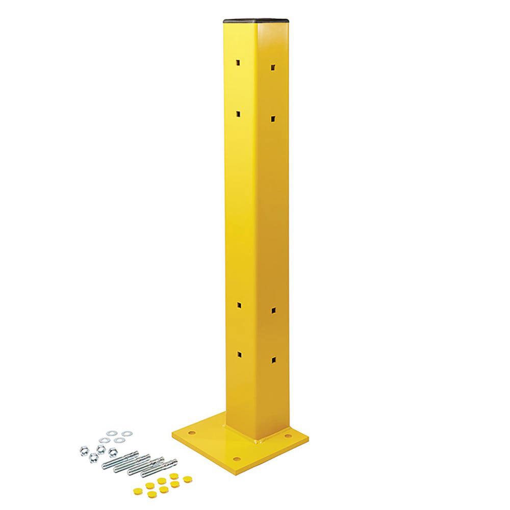 Traffic Guard Rail Mount Post: Built-In & In-Ground Mount, Steel, Yellow