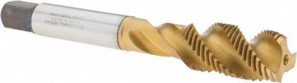 Spiral Flute Tap: 1/2-20, 3 Flutes, Modified Bottoming, Cobalt, TiCN/TiN Coated