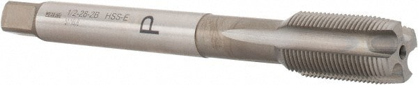 Spiral Point Tap: 1/2-28 UNEF, 4 Flutes, Plug Chamfer, 2B Class of Fit, High-Speed Steel-E, Bright/Uncoated