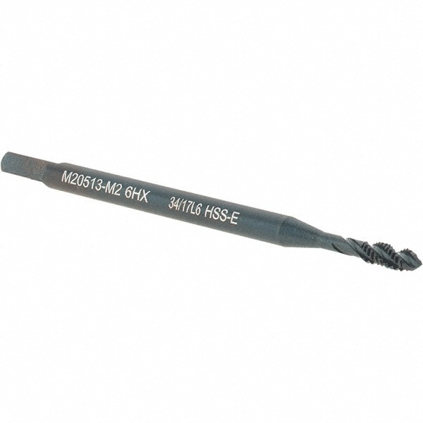 Spiral Flute Tap: M2x0.40 Metric, 3 Flutes, Modified Bottoming, 6HX Class of Fit, Cobalt, Oxide Coated