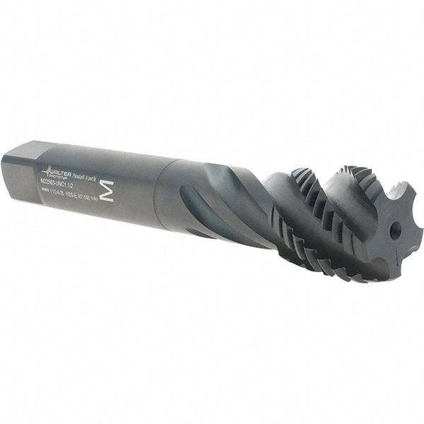 Spiral Flute Tap: 1-1/2-6 UNC, 5 Flutes, Modified Bottoming, 2B Class of Fit, Cobalt, Oxide Coated