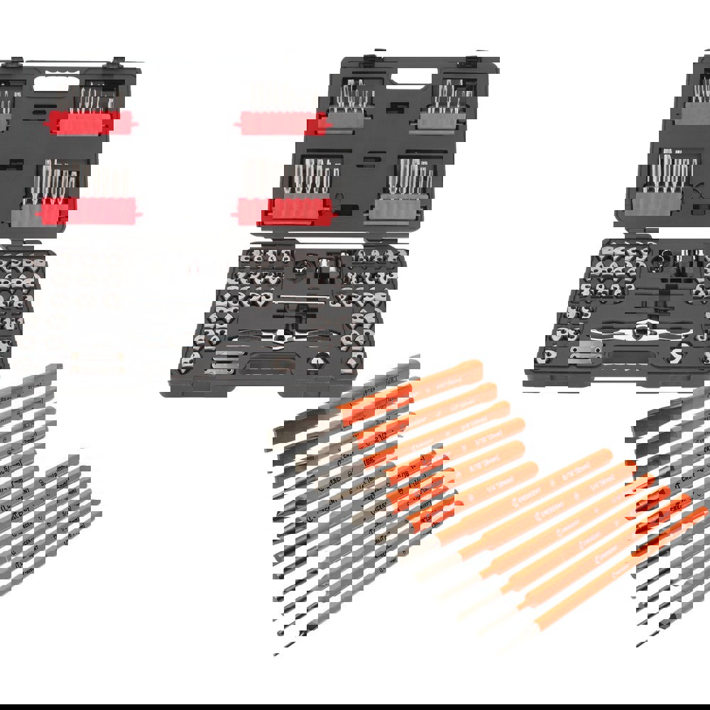 Tap & Die Sets; Minimum Tap Thread Size (Inch): #4-40 ; Minimum Tap Thread Size (mm): M3 x 0.50 ; Maximum Tap Thread Size (mm): M12 x 1.75 ; Maximum Tap Thread Size (Inch): 1/2-20 ; Thread Standard: BSP; Metric Coarse; Metric Fine; NPT; UNC; UNF