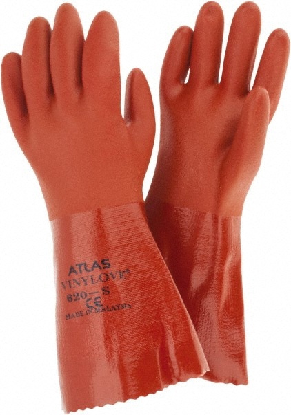 Chemical Resistant Gloves: Small, 18 mil Thick, Polyvinylchloride-Coated, Polyvinylchloride, Supported