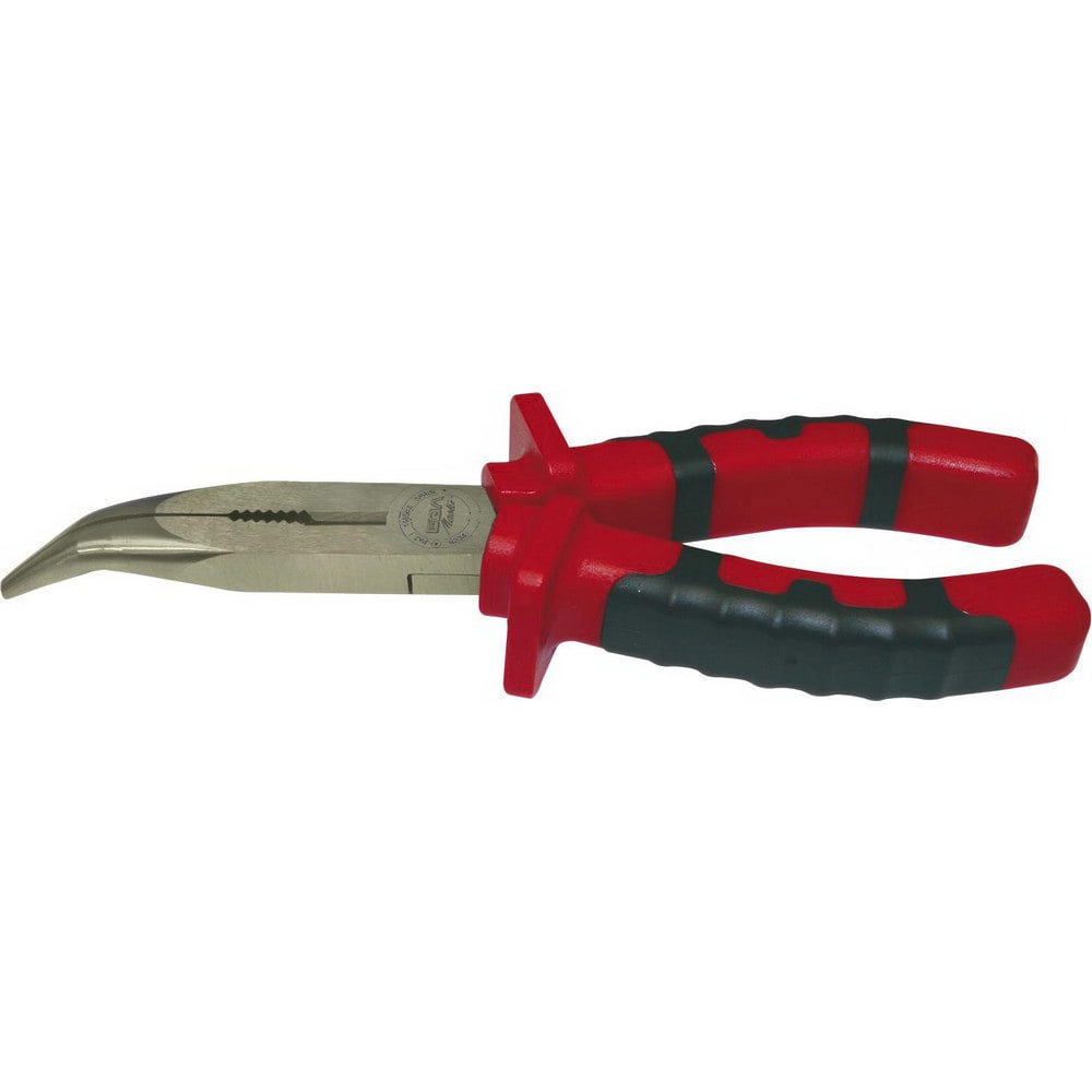 Bent Nose Pliers; Jaw Texture: Serrated ; Jaw Length: 51.00mm ; Jaw Width: 9.00mm ; Jaw Bend: 32 ; Handle Type: Ergonomic ; Side Cutter: No