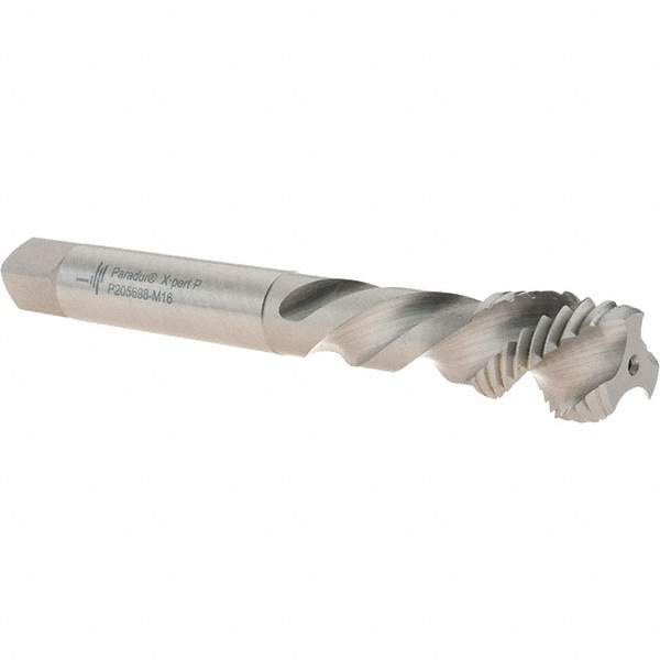 Spiral Flute Tap: M16x2, Metric, 3 Flute, Modified Bottoming, 6H Class of Fit, Cobalt, Bright/Uncoated Finish