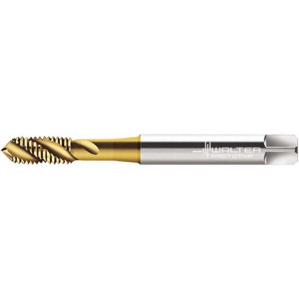 Spiral Flute Tap: 1/4-28 UNF, 3 Flutes, Modified Bottoming, 2B Class of Fit, Cobalt, TIN Coated