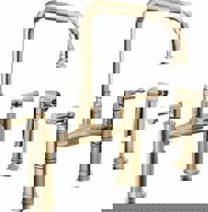 Two Handle Bridge Kitchen Faucet with Side Spray in Luxe Gold