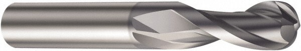Ball End Mill: 8.00 mm Dia, 16.00 mm LOC, 2 Flute, Solid Carbide