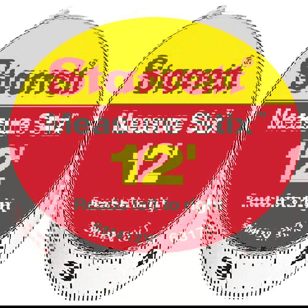 12 Ft. Long x 1/2 Inch Wide, 1/32 and 1/16 Inch Graduation, White, Steel Adhesive Tape Measure