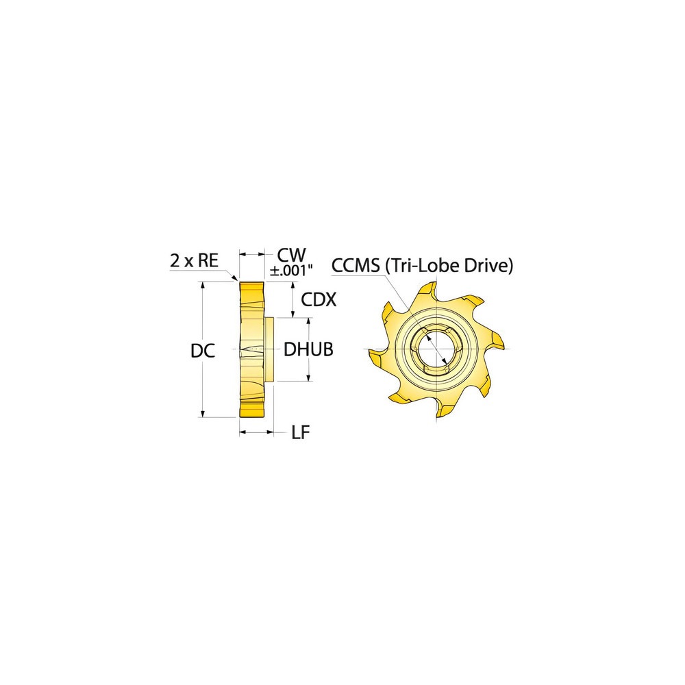 Milling Tip Inserts; Milling Tip Type: T-Slot ; Milling Tip Style: 18T ; Maximum Depth of Cut (Decimal Inch): 0.2100 ; Cutting Diameter (Decimal Inch): 0.9701 ; Tool Material: Carbide ; Manufacturer Grade: IN2005