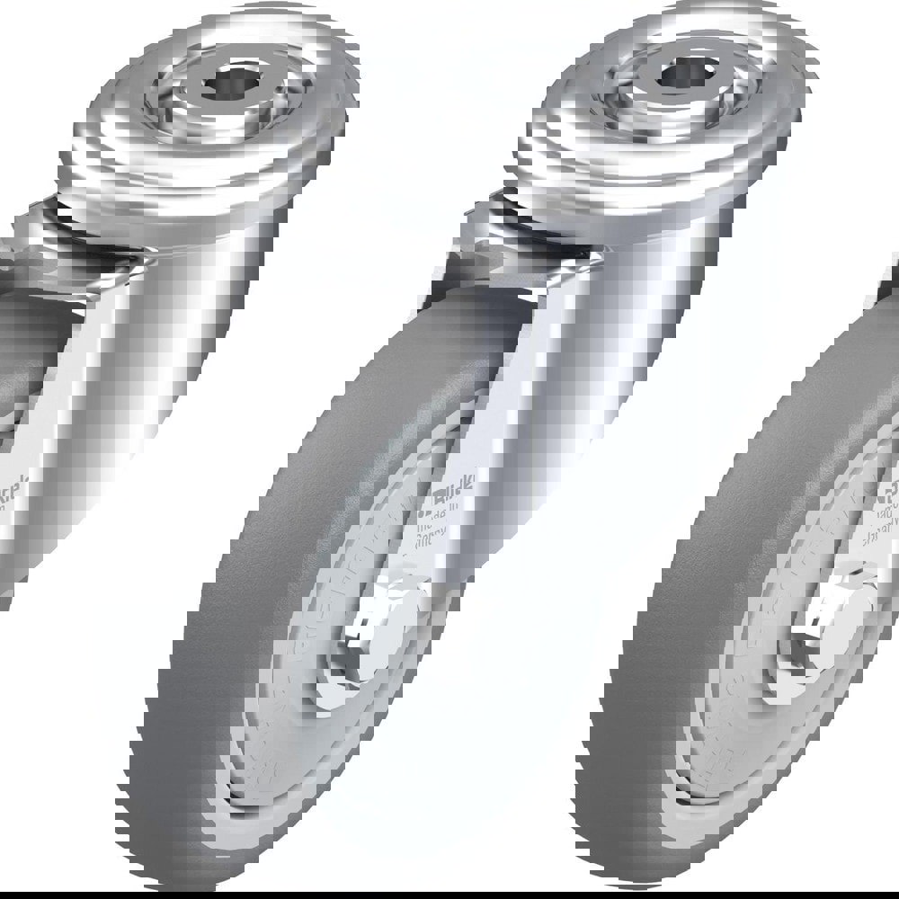 Standard Casters; Mount: Hollow Kingpin ; Caster Type: Swivel w/Brake ; Bearing Type: Precision Ball ; Style: Double Ball ; Wheel Diameter (Inch): 4 ; Wheel Width (Inch): 1-1/4