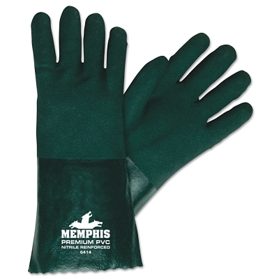 Chemical Resistant Gloves: Memphis Size Large, 59.00 mil, Polyvinylchloride, Supported