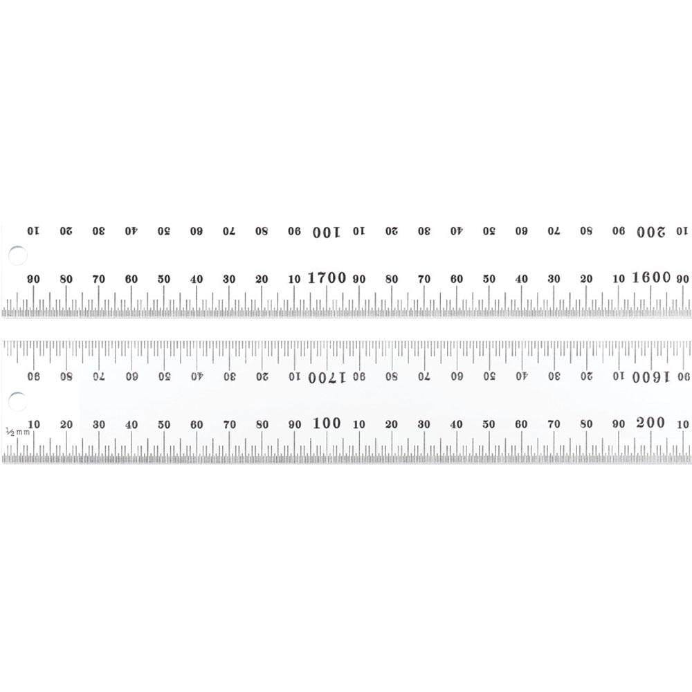 Steel Rule: 1,800 mm OAL, Metric Graduation, Rigid, 38 mm OAW