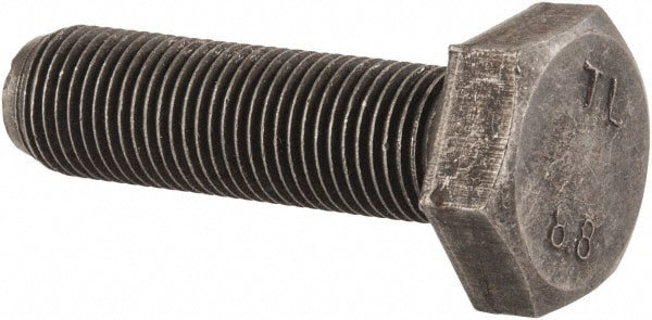 Hex Head Cap Screw: M10x1, 35.00 mm Length Under Head, Grade 8.8 Steel, Bright/Uncoated Finish