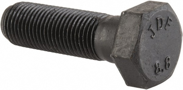Hex Head Cap Screw: M12x1.25, 40.00 mm Length Under Head, Grade 8.8 Steel, Bright/Uncoated Finish