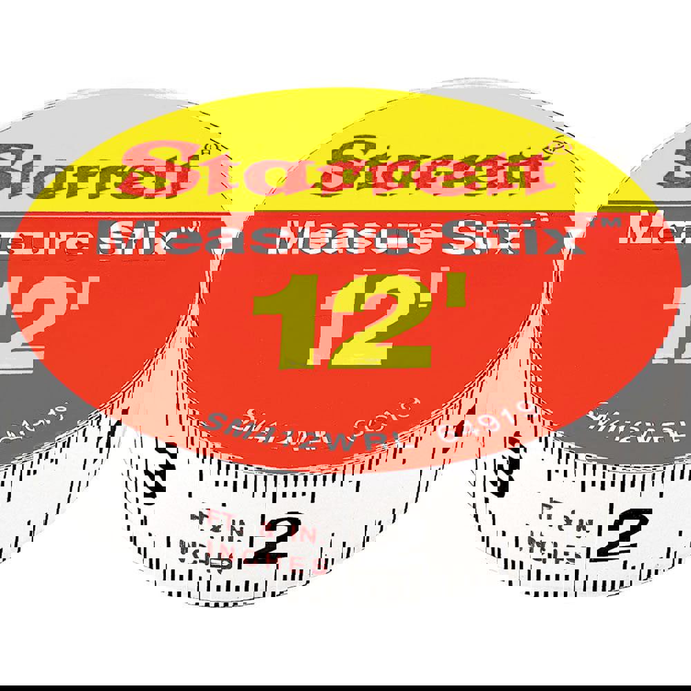 12 Ft. Long x 1/2 Inch Wide, 1/32 and 1/16 Inch Graduation, White, Steel Adhesive Tape Measure