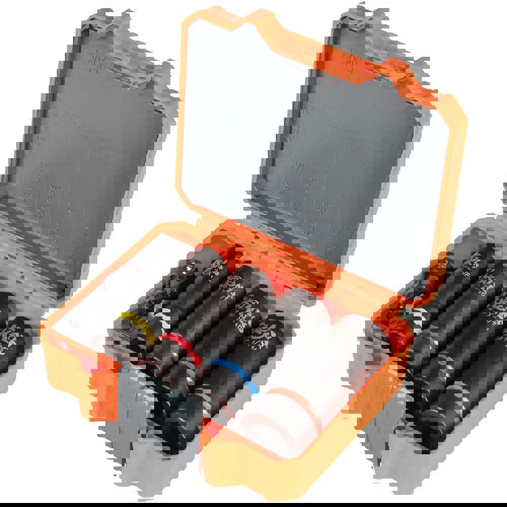 Socket Sets; Set Type: Impact ; Drive Size: 1/2 in ; Minimum Size (Inch): 7/8 ; Maximum Size (Inch): 3/8 ; Number Of Pieces: 5 ; Contents: 4 Sockets, 1/4'' Hex x 1/2'' Hex Square Adapter, Carrying Case