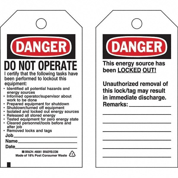 Do Not Operate Tag: Polyester, 