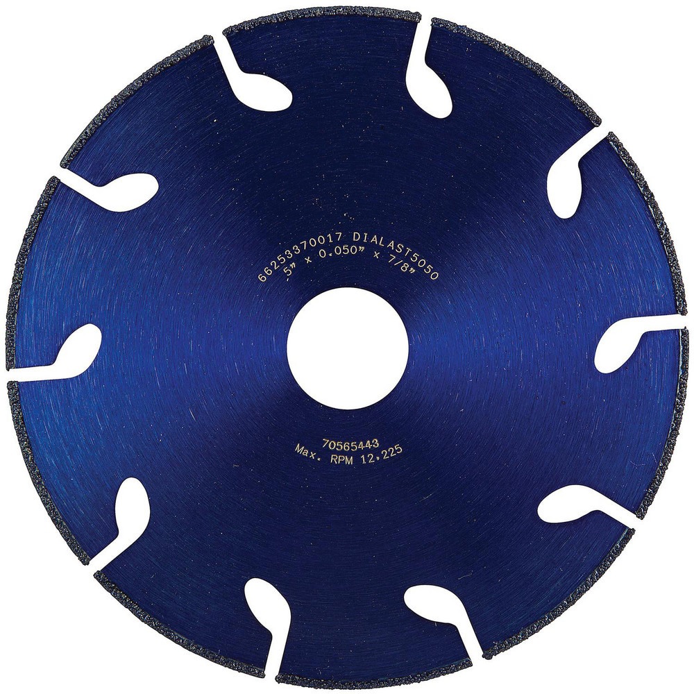 Cutoff Wheels; Wheel Diameter (Inch): 5 ; Wheel Thickness (Decimal Inch): 0.0500 ; Hole Size (Inch): 7/8 ; Abrasive Material: Diamond ; Bond Type: Metal ; Wheel Type Number: Type 1 (01/41)
