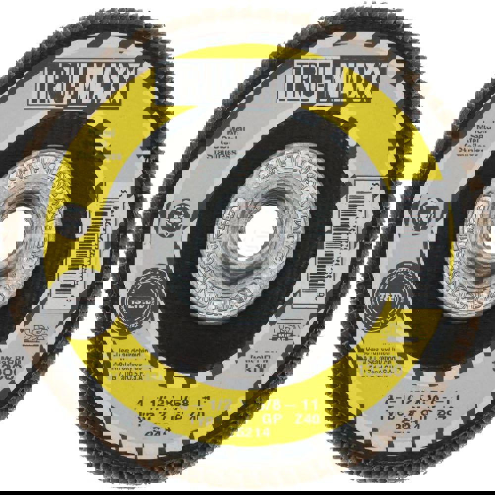 Flap Disc: 5/8-11 Hole, 40 Grit, Zirconia Alumina, Type 27