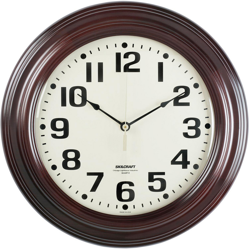 Office Wall Clocks; Display Type: Analog ; Power Source: (1) AA Battery ; Face Color: Off White ; Case Color: Brown ; UNSPSC Code: 54111601