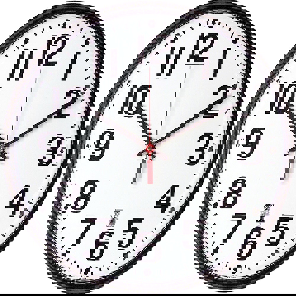 Office Wall Clocks; Display Type: Analog ; Power Source: (1) AA Battery ; Face Color: White ; Case Color: Black ; Shape: Round ; Mount Type: Wall