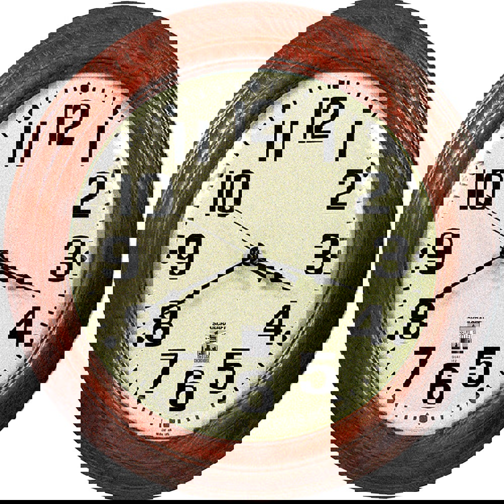 Office Wall Clocks; Display Type: Analog ; Power Source: Battery ; Face Diameter: 16.0000 (Decimal Inch); Face Color: White ; Case Color: Brown ; Shape: Round