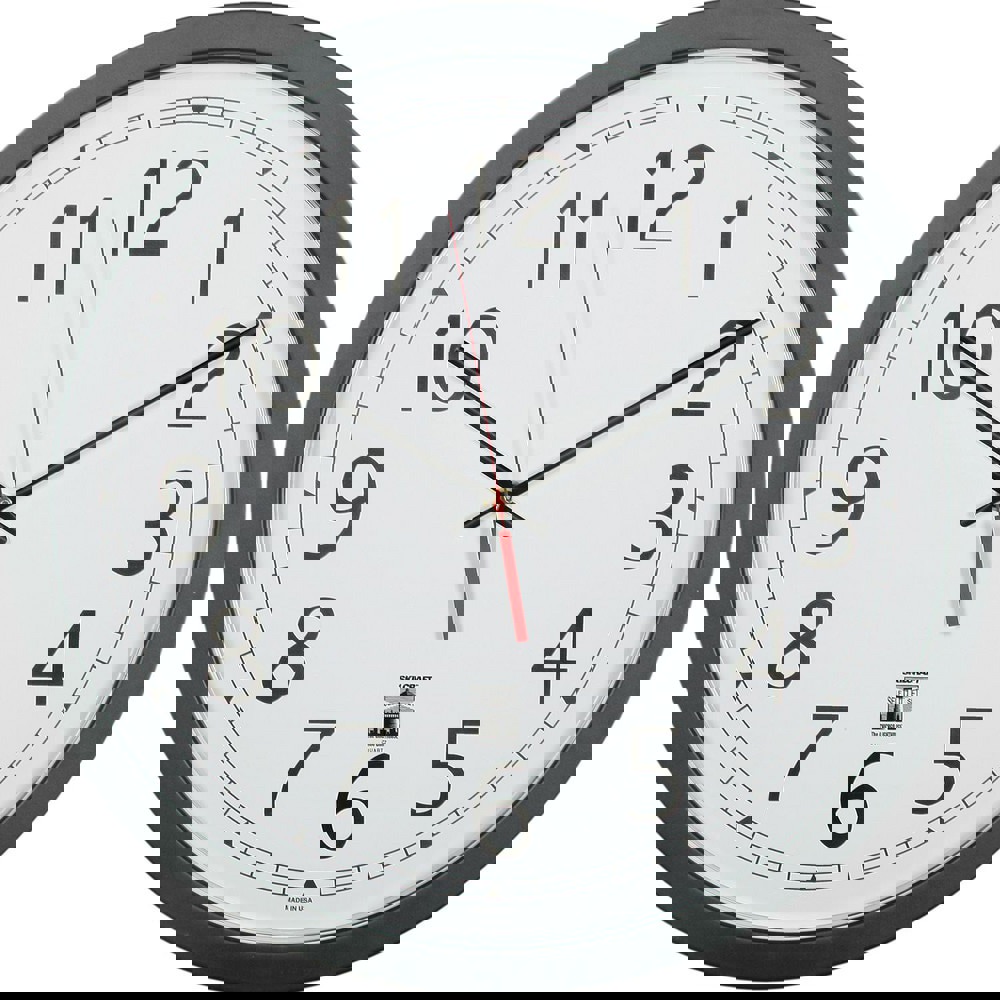 Office Wall Clocks; Display Type: Analog ; Power Source: (1) AA Battery ; Face Color: White ; Case Color: Black ; UNSPSC Code: 54111601