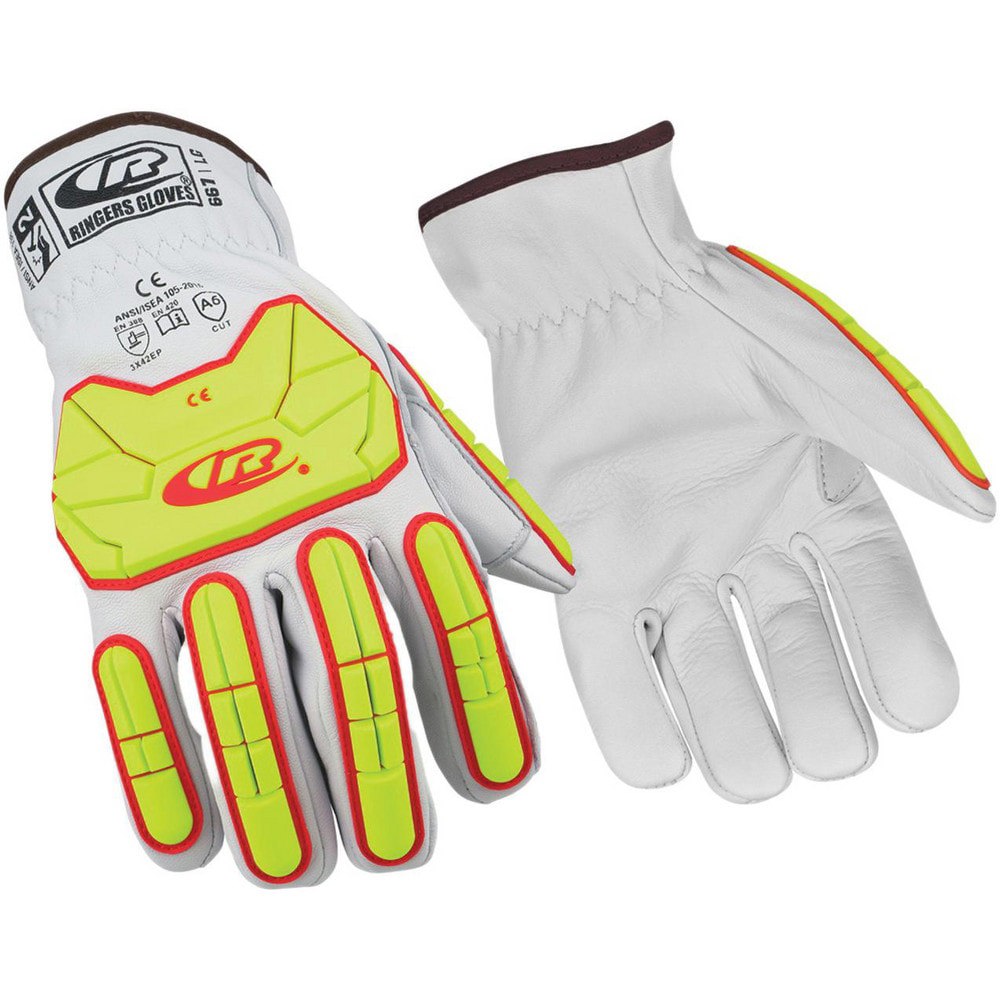 Cut & Puncture Resistant Gloves; Glove Type: Impact-Resistant; Cut-Resistant ; ANSI/ISEA Cut Resistance Level: A6 ; Primary Material: Leather ; ANSI/ISEA Abrasion Resistance Level: 3 ; Color: Red; Yellow; White ; ANSI/ISEA Puncture Resistance Level: 3