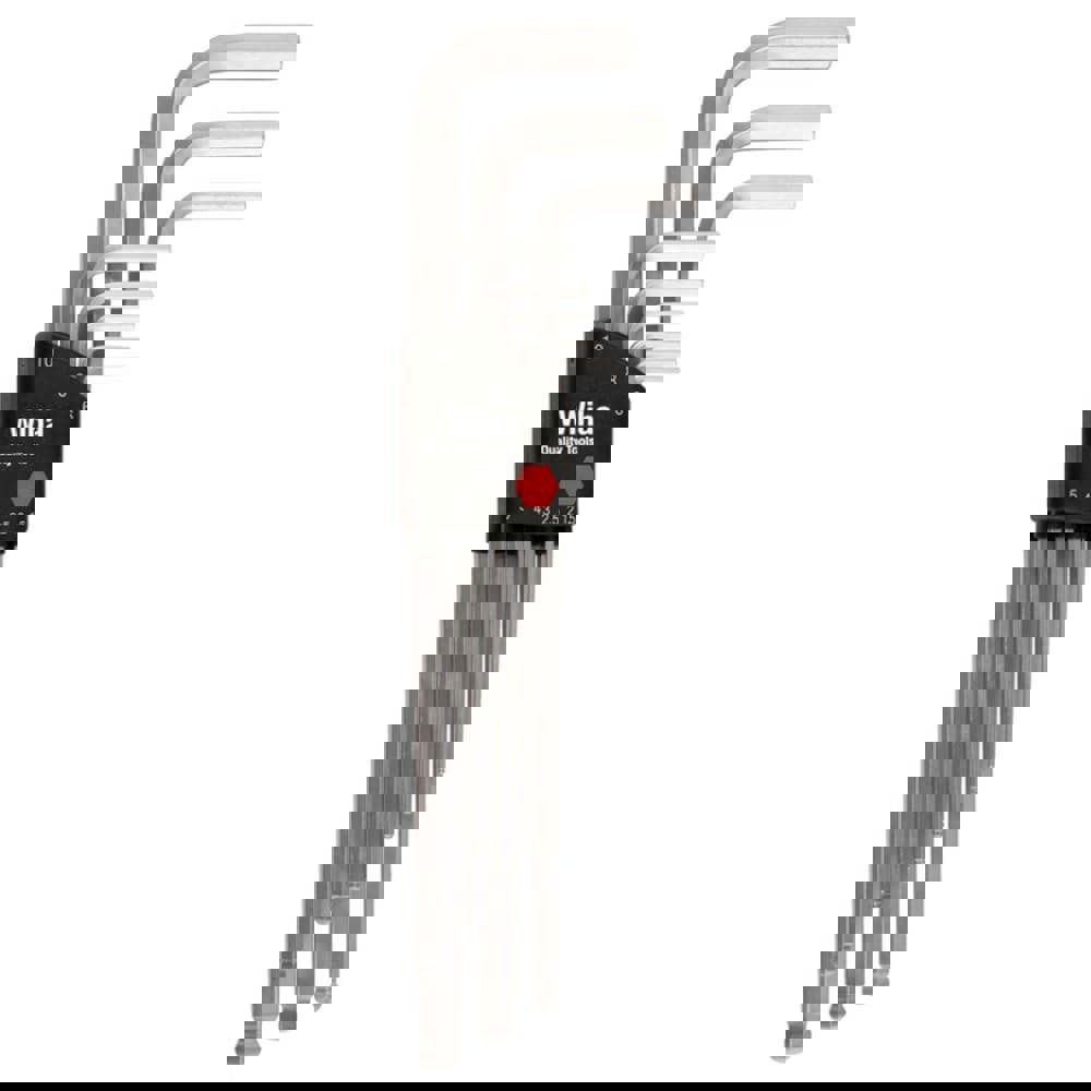 Hex Key Sets; Ball End: Yes ; Handle Type: L-Handle ; Hex Size: 1.5; 2.0mm; 2.5mm; 3.0mm; 4.0mm; 4.0mm; 5.0mm; 6.0mm; 8.0mm; 10.0mm ; Overall Length (Inch): 9-1/2 ; Number Of Pieces: 9 ; UNSPSC Code: 27111710