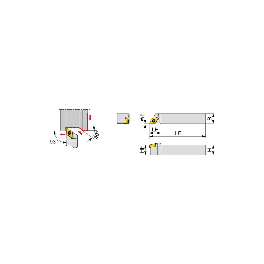 Indexable Turning Toolholder: JSDJ2XL2020H07, 93 &deg; Lead Angle, Screw