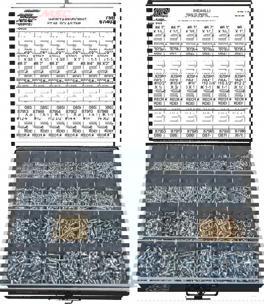 2,000 Piece, #4x1/4 to #10 x 1-1/4, Steel Sheet Metal Screw Assortment