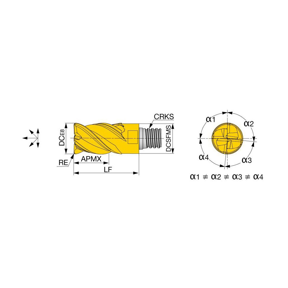Corner Radius End Mill Head: 4 Flutes