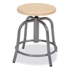 Adjustable Height Swivel Stool: Wood, Brown & Gray