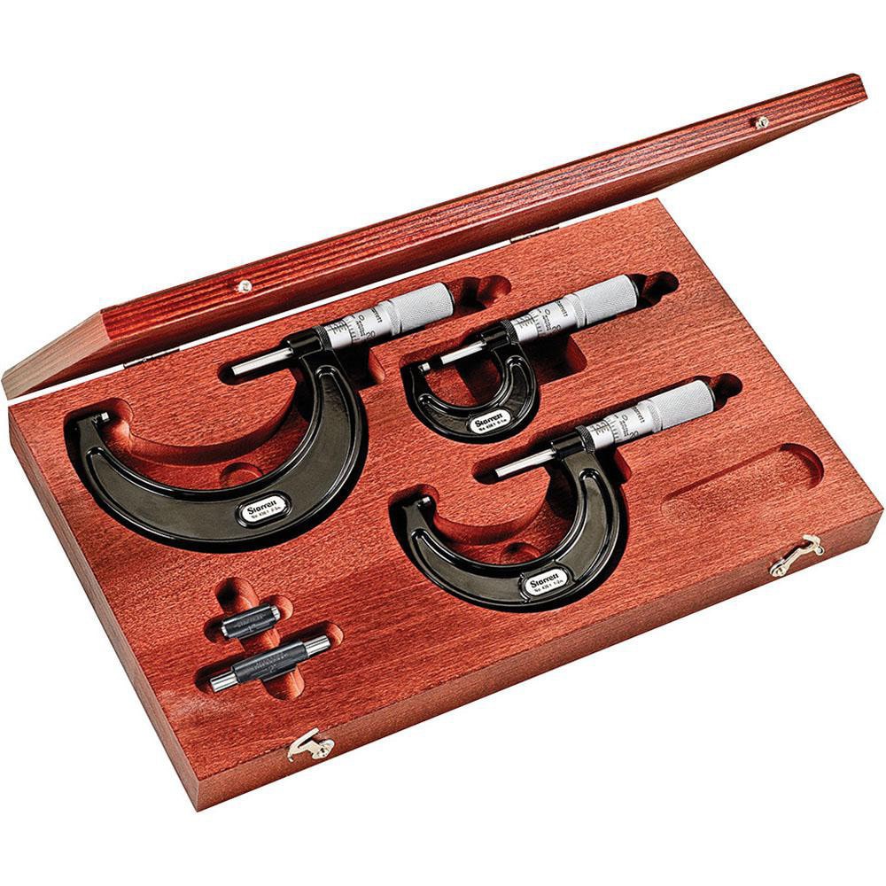 Mechanical Outside Micrometer Set: 3 Pc, 0 to 3
