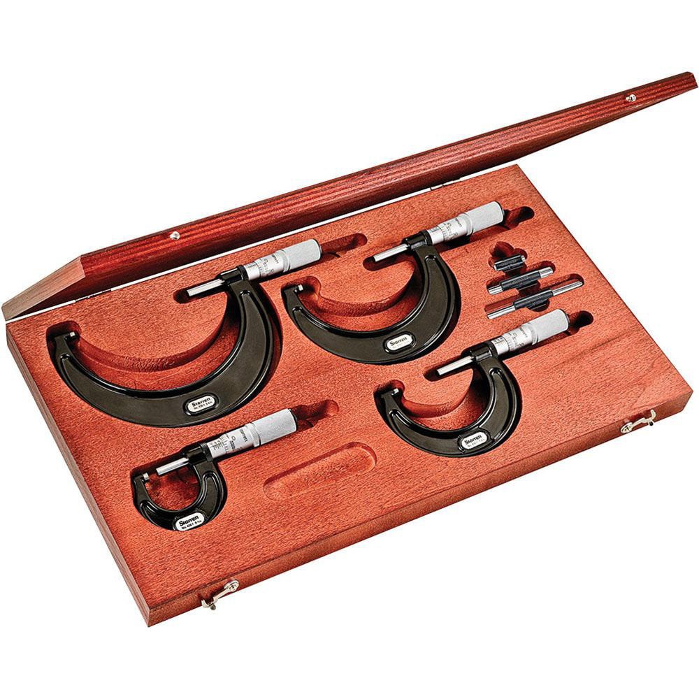 Mechanical Outside Micrometer Set: 4 Pc, 0 to 4