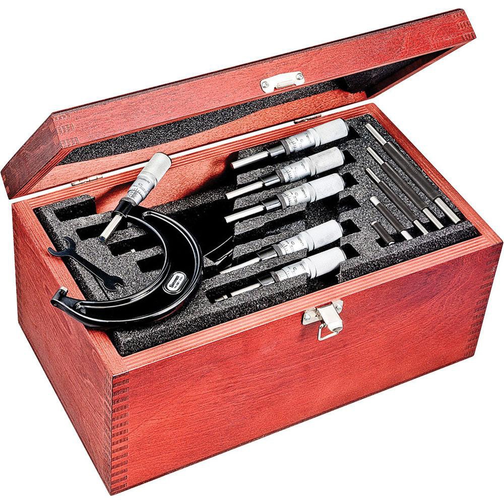Mechanical Outside Micrometer Set: 6 Pc, 0 to 6