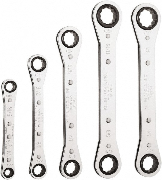 Ratcheting Box Wrench Set: 5 Pc, 1/2 x 9/16