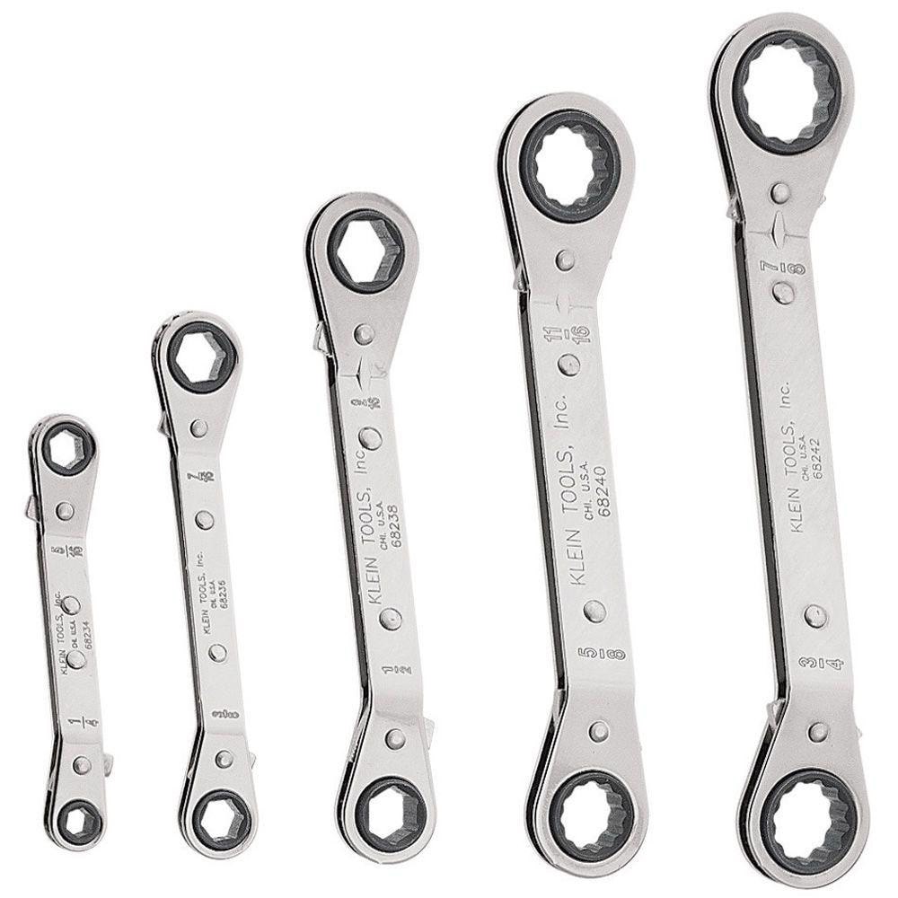 Ratcheting Box Wrench Set: 5 Pc, 1/2 x 9/16