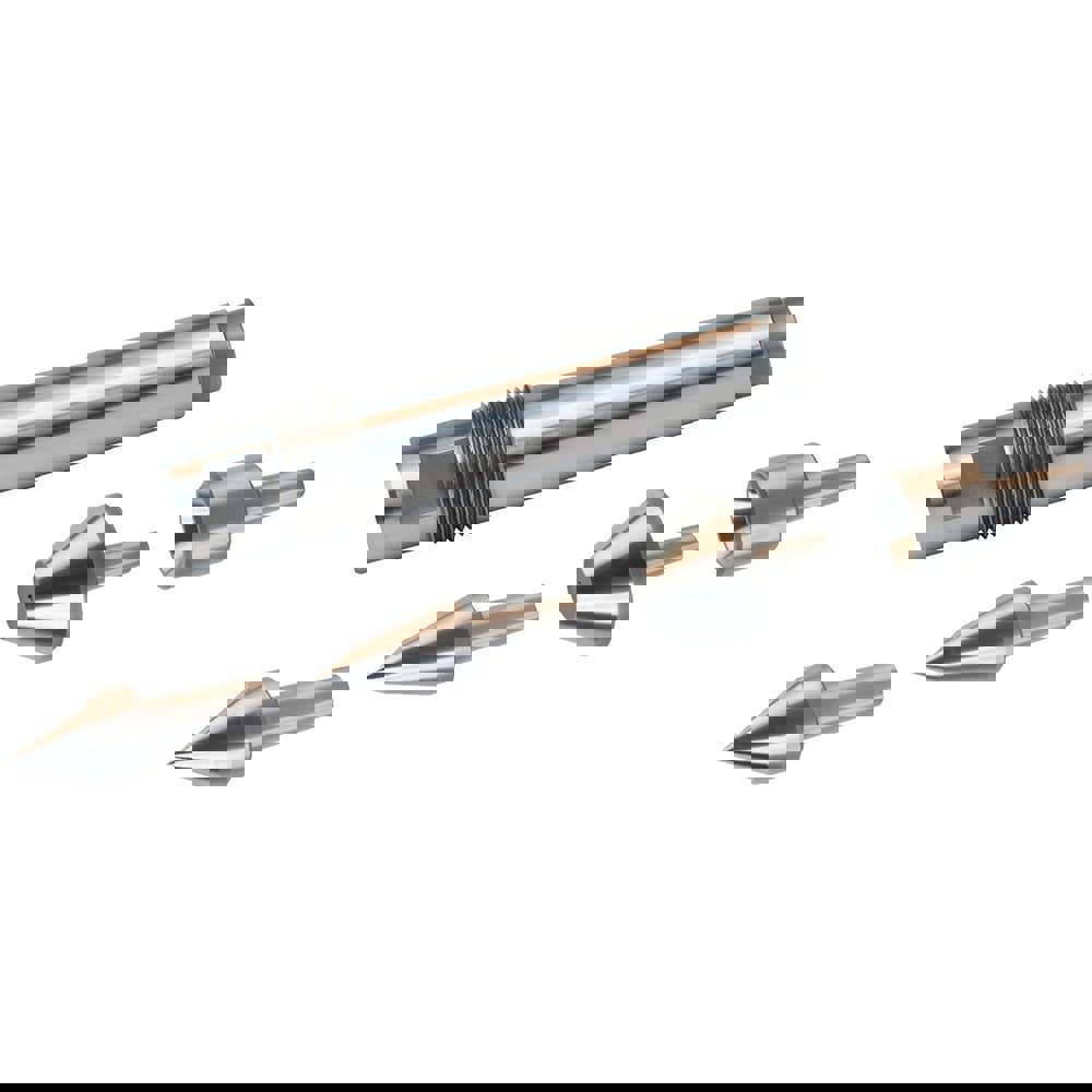 Dead Centers; Center Type: Solid Center; Shank Type: Morse Taper; Shank Taper Size: 5MT; Point Style: Interchangeable (Not Included); Carbide-Tipped: No; Head Diameter (Inch): 1-1/4; Taper Length (Decimal Inch): 5.1300; Overall Length (Inch): 7; Knockout