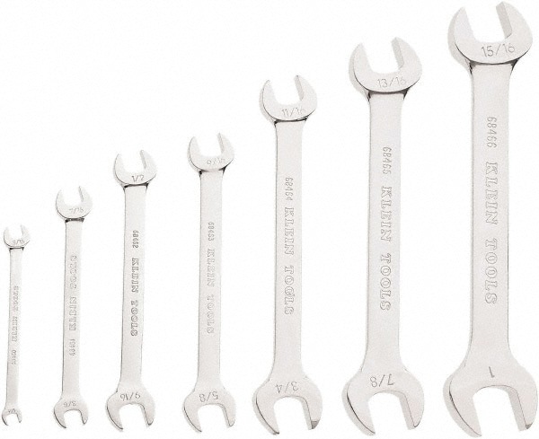 Open End Wrench Set: 7 Pc, 1/2 x 9/16