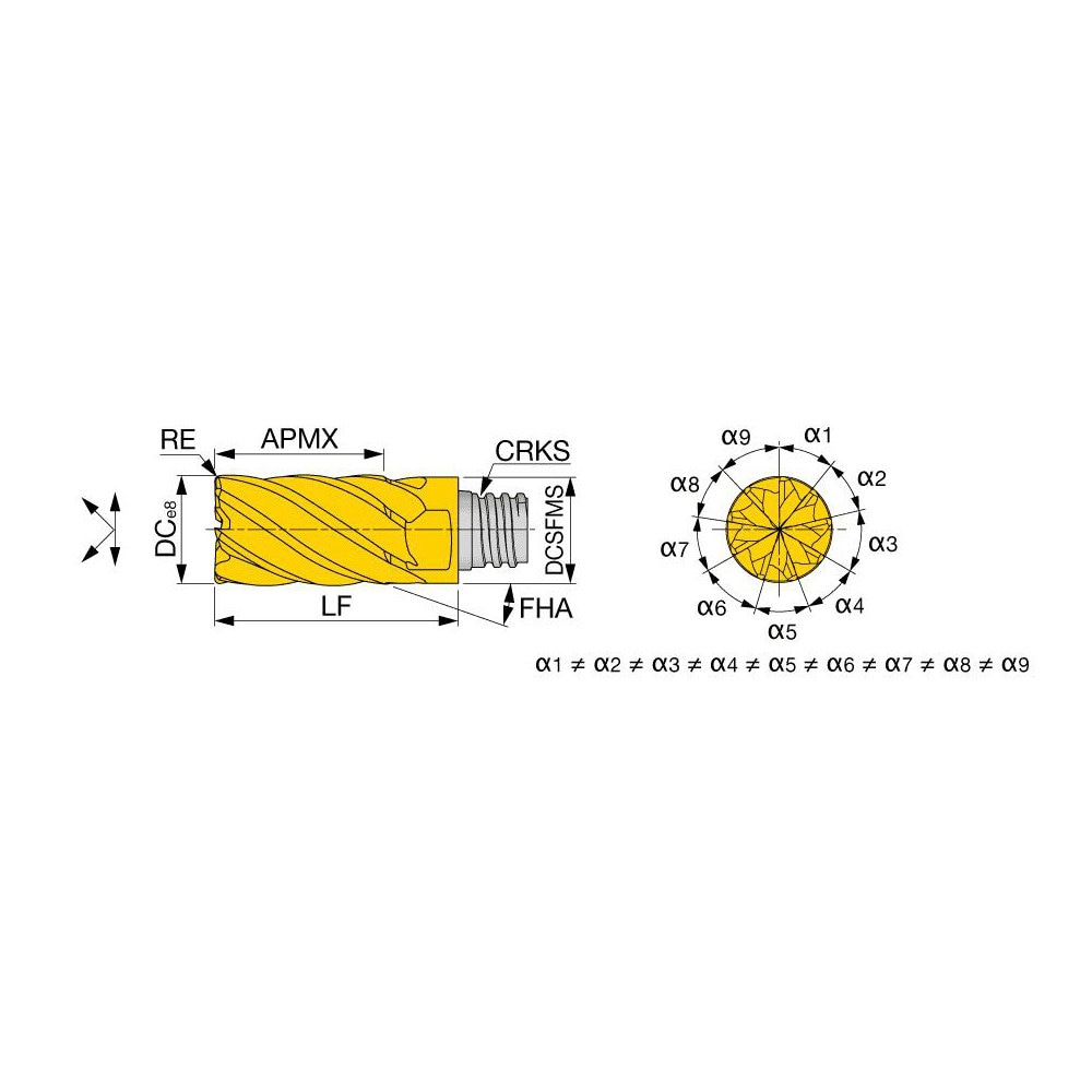 Corner Radius End Mill Head: 9 Flutes